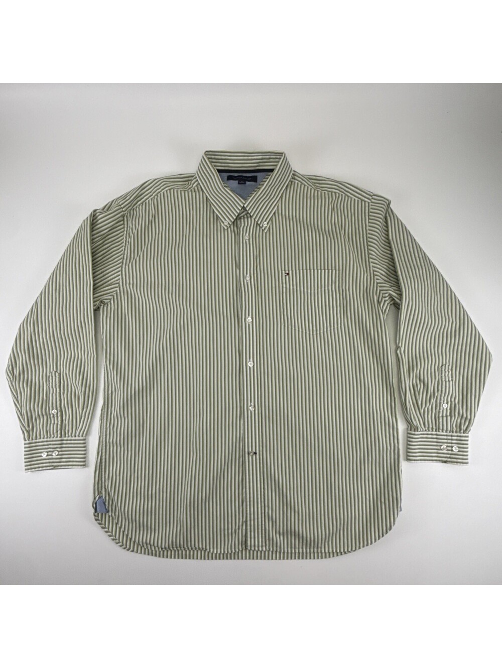 Tommy Hilfiger Mens XL Mint Green Striped Button Down Long Sleeve